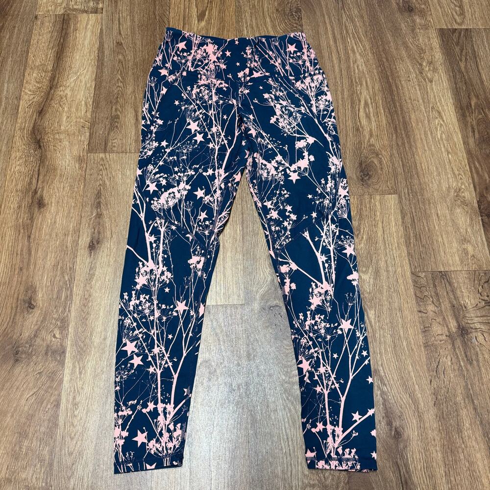 Sweaty Betty The Power Legging Yoga Pants XS Green Pink Star Floral Side Pocket